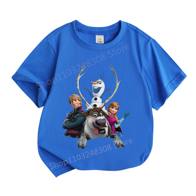 Kids Summer Clothes Anime Cartoon Print Boys Creative Casual Lightweight T-Shir in blue with animated characters