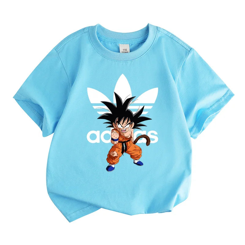 Kids Summer Clothes Anime Cartoon Print Boys Creative Casual Lightweight T-Shir blue tee with anime character print