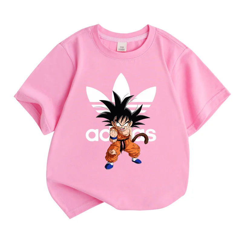 Pink Kids Summer Clothes Anime Cartoon Print Boys Creative Casual Lightweight T-Shir with cartoon character design