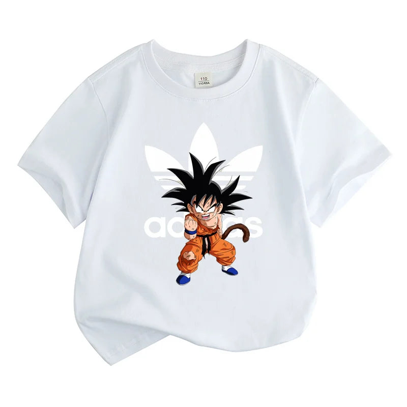 Kids Summer Clothes Anime Cartoon Print Boys Creative Casual Lightweight T-Shir white T-shirt with anime character print