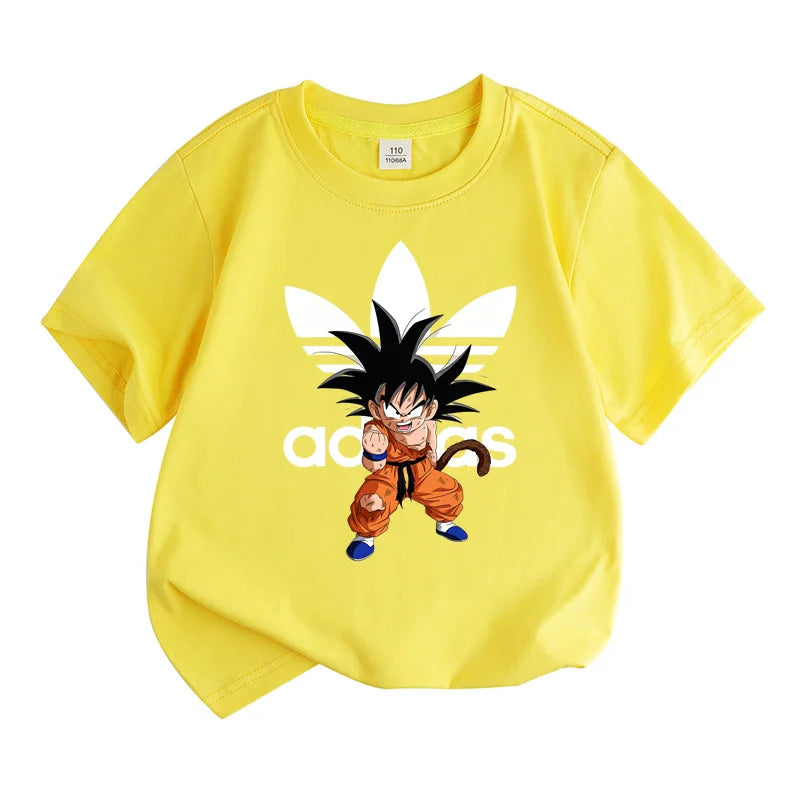 Kids Summer Clothes Anime Cartoon Print Boys Creative Casual Lightweight T-Shir in bright yellow with character graphic