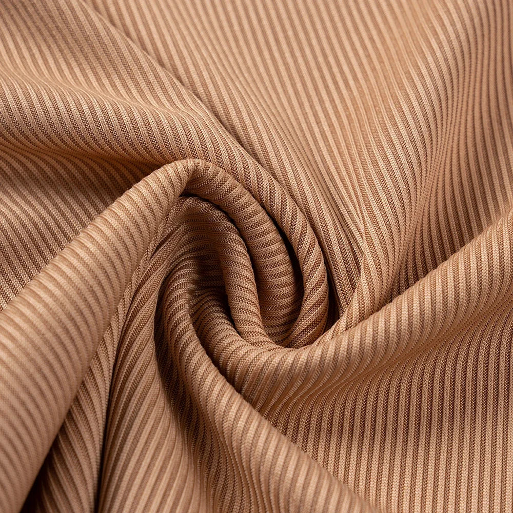 Close-up of soft brown striped fabric used in Kids Summer Fashion 2pcs Casual Printed Unisex T-Shirt and Shorts Set