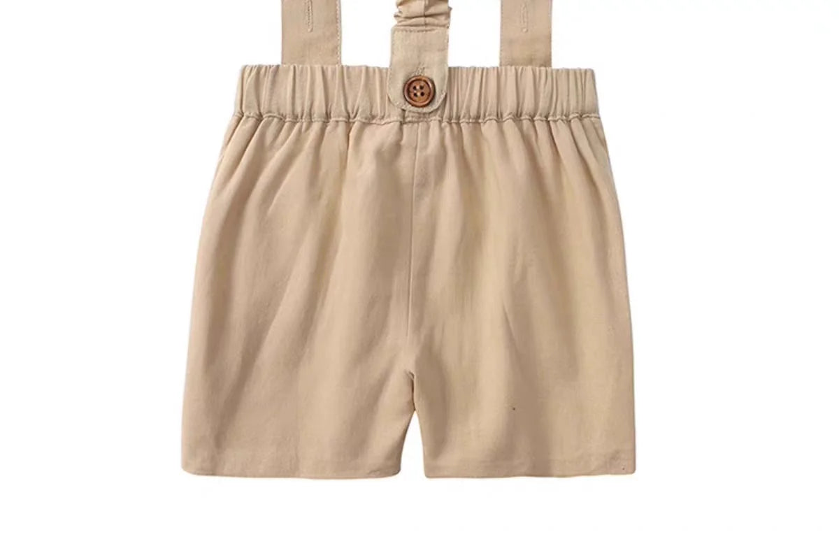 Beige cotton linen shorts with suspenders from Boy Outfits Cotton Linen T-shirt & Shorts by Yamza Tots' Closet
