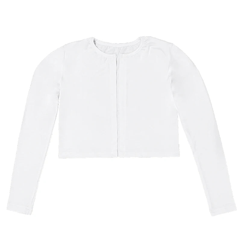 White cropped long sleeve top from Korean Fashion Kids Hip Hop Jazz Dance Costume Set Teens Girl Streetwear Outfit