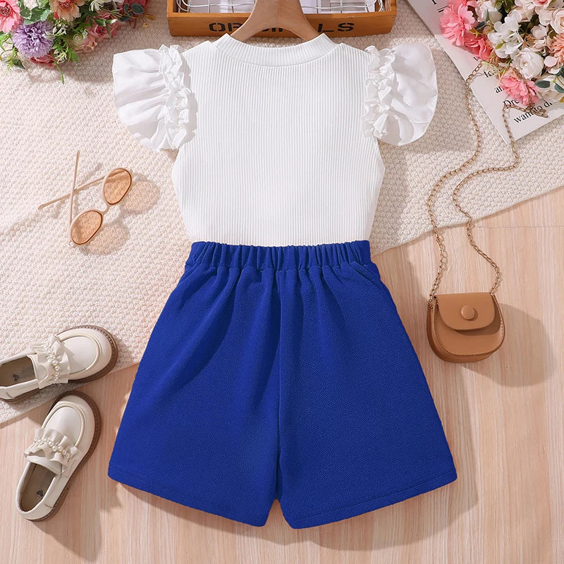 Korean Fashion Summer Outfits Kids Girls White Short Sleeve Top Yellow Shorts from Yamza Tots' Closet