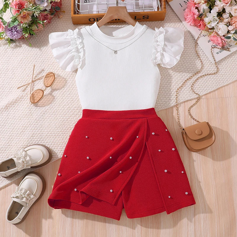 Korean Fashion Summer Outfits Kids Girls White Short Sleeve Top Yellow Shorts by Yamza Tots' Closet