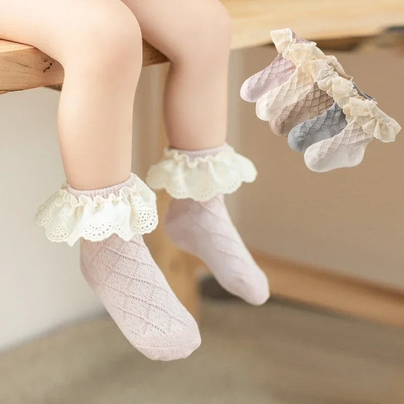 Korean Kids Soft Floral Princess Socks Baby Long Casual Toddler Socks in pastel colors with lace frills