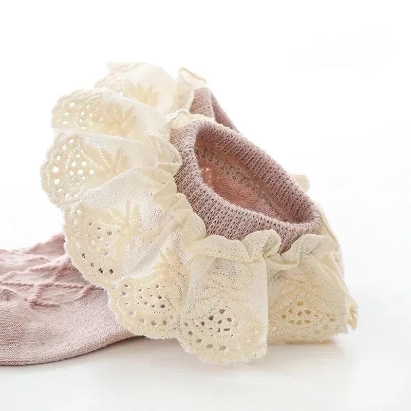 Korean Kids Soft Floral Princess Socks Baby Long Casual Toddler Socks with lace frill detail