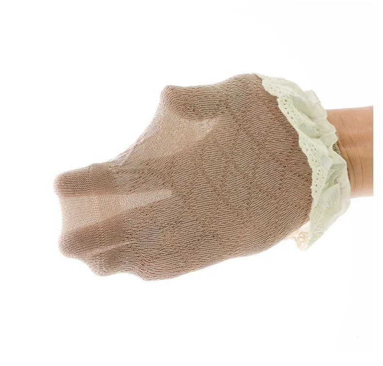 Korean Kids Soft Floral Princess Socks Baby Long Casual Toddler Socks in light brown with white lace frill