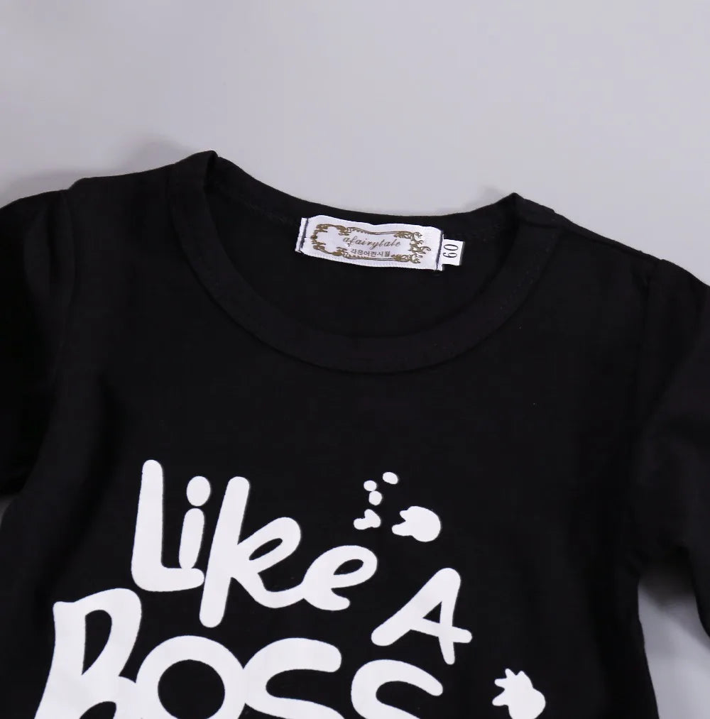 Black LIKE A BOSS Long Sleeve T-Shirt and Lattice Trousers Set for Baby Boys by Yamza Tots' Closet