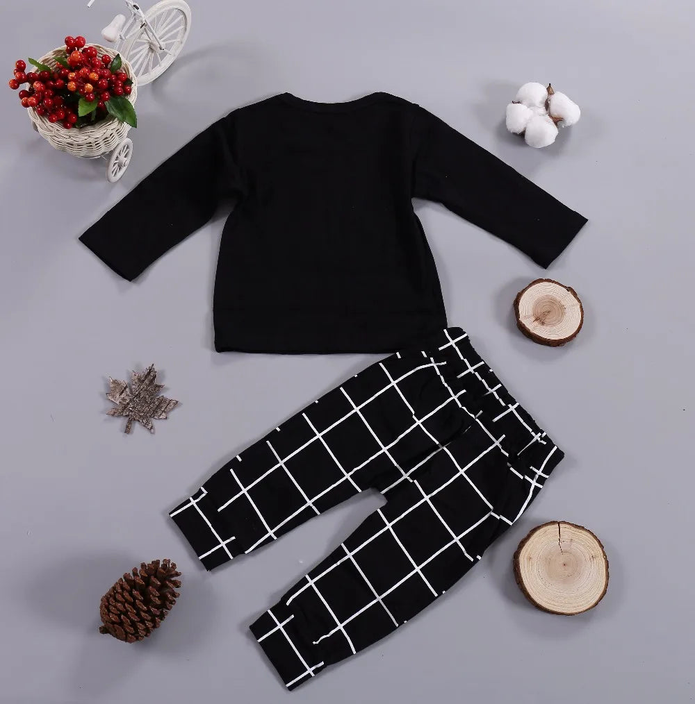 LIKE A BOSS Long Sleeve T-Shirt and Lattice Trousers Set for Baby Boys in black and white s