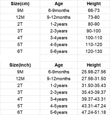 Size chart for Boys Casual Striped Shirt with Bowtie and Suspender Shorts Two-Piece Outfit by Yamza Tots Closet