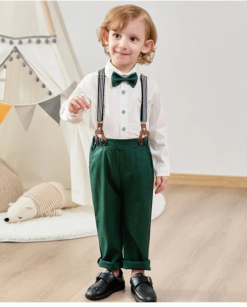 Yamza Tots' Closet children top and bottom clothing set vest and pants with green pants and white shirt