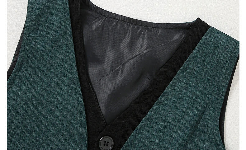 Close-up of green and black vest from Children Top And Bottom Clothing Set Vest & Pants by Yamza Tots' Closet