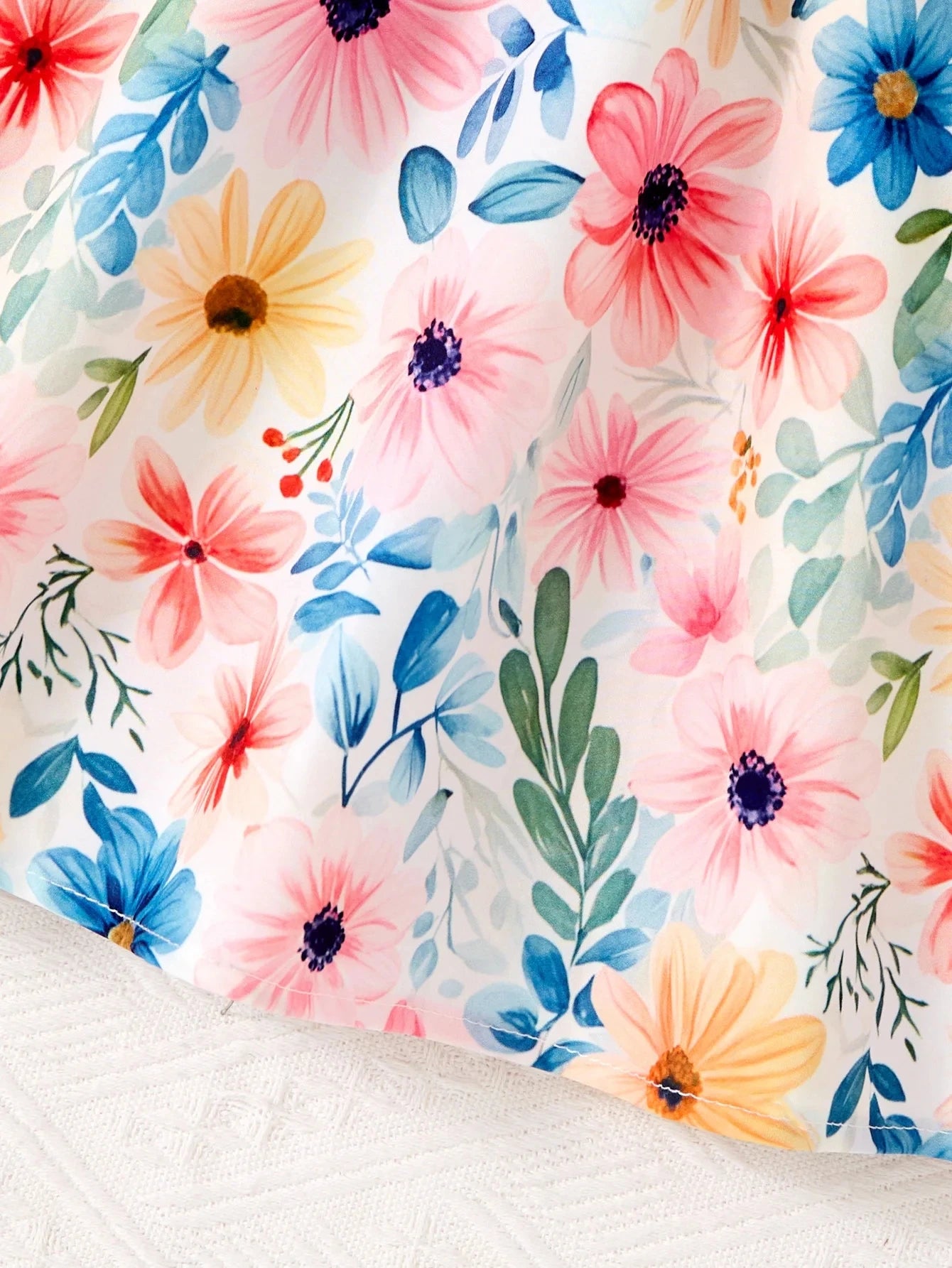 Fashion Girls Dress Summer Casual Patchwork Cowboy Butterfly Floral Design colorful flower pattern fabric close-up