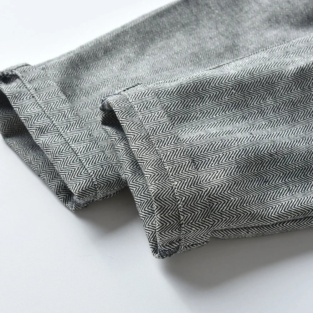 Close-up of gray herringbone pants detail from Baby Boy 3PCS Outfit Set Bow Shirt Vest and Pants Suit for 0-7 Years
