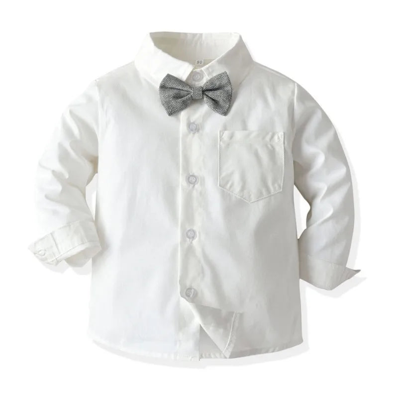 Baby Boy 3PCS Outfit Set Bow Shirt Vest and Pants Suit for 0-7 Years white button shirt with gray bow tie