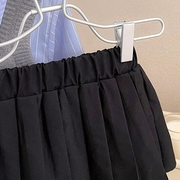 Fashion Baby Girl Set Shirt Vest and Pleated Skirt Toddler Outfit 2PCS by Yamza Tots' Closet in black close-up