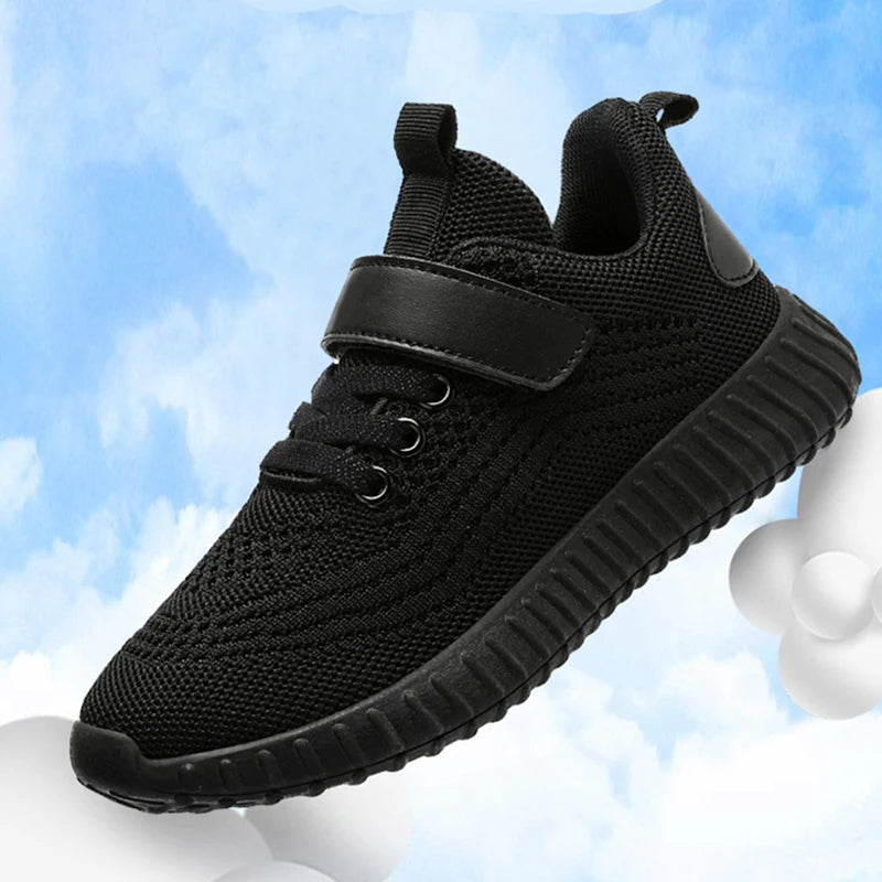 Fashion Kids Boy Running Sport Black Sneakers Outdoor Lightweight Breathable with mesh upper and cushioned sole
