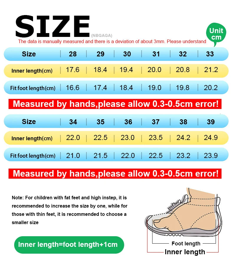 Yamza Tots' Closet size chart for fashion kids boy running sport black sneakers outdoor lightweight breathable shoes