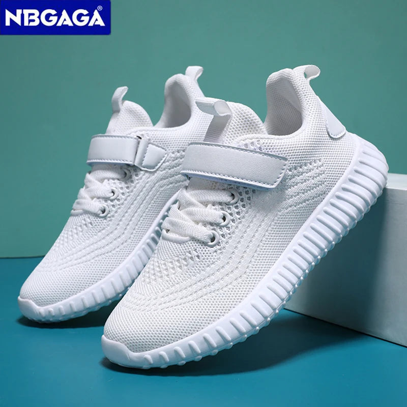 Yamza Tots' Closet Fashion Kids Boy Running Sport Black Sneakers Outdoor Lightweight Breathable in white color