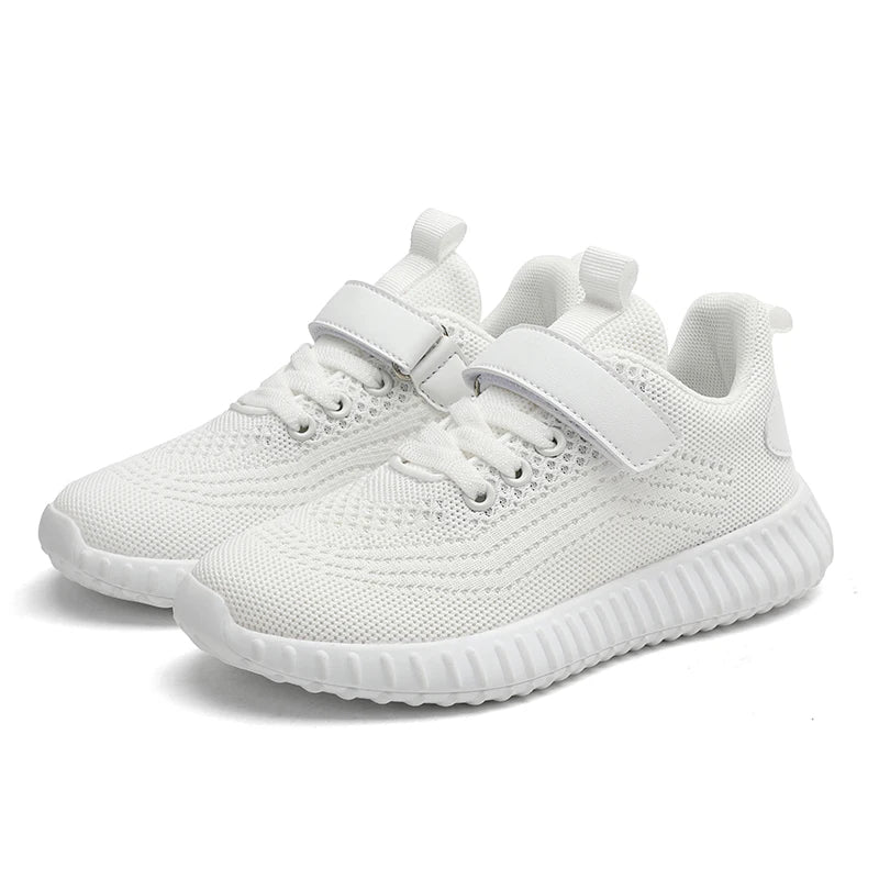 Yamza Tots' Closet Fashion Kids Boy Running Sport Black Sneakers Outdoor Lightweight Breathable in white color 