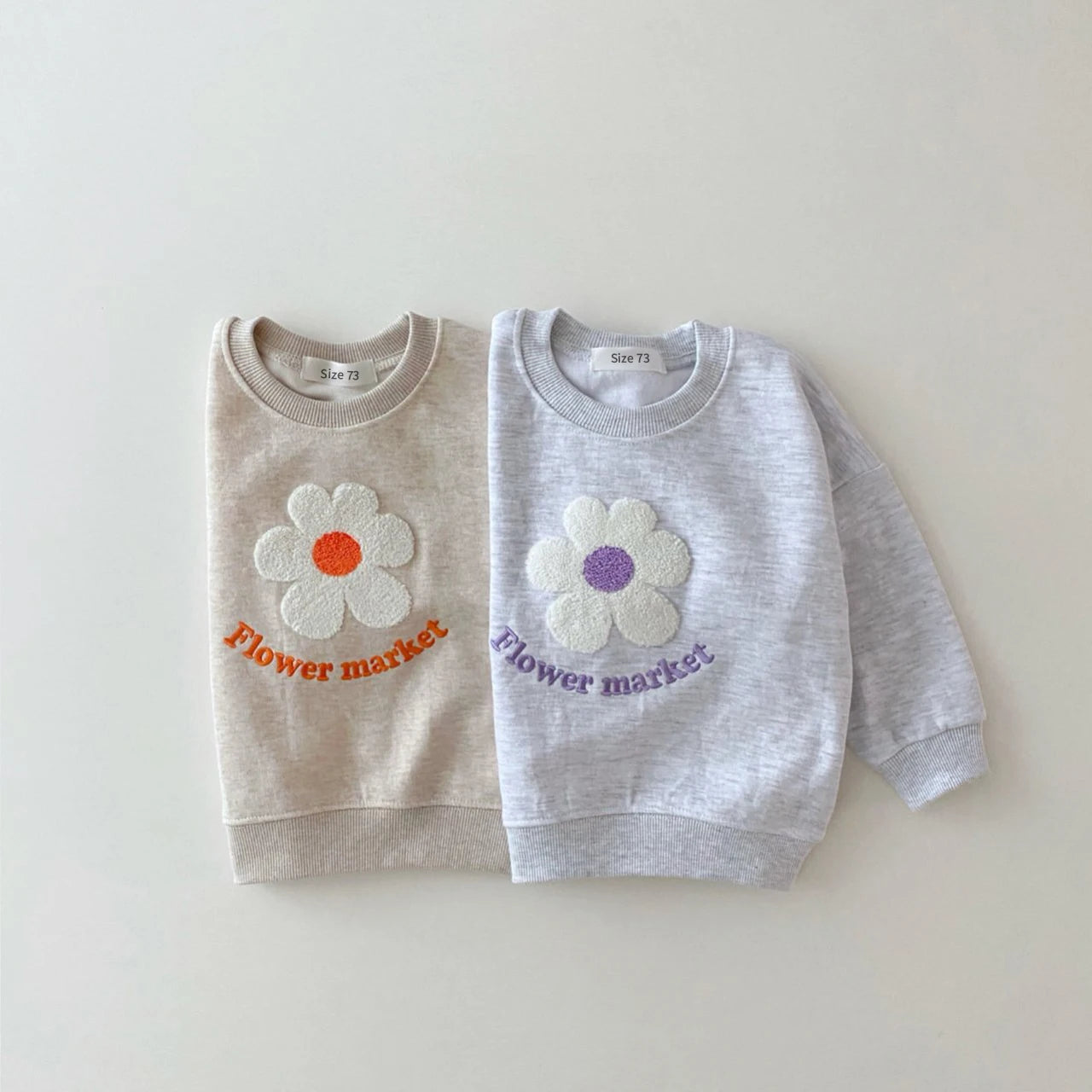 New Baby Clothes Suits Cotton Newborn Pullover Top and Trousers Set Boy Girl in beige and gray with flower market design
