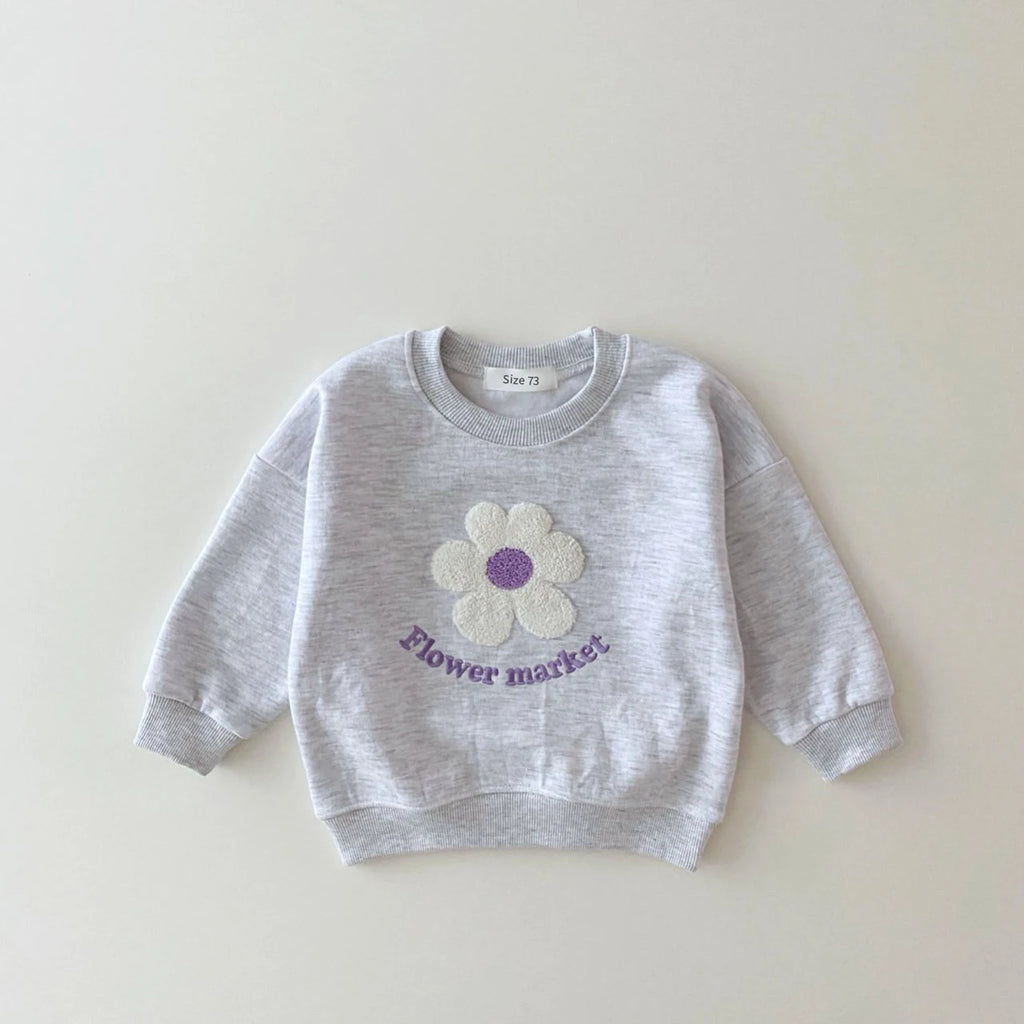 New Baby Clothes Suits Cotton Newborn Pullover Top and Trousers Set Boy Girl gray sweatshirt with flower market design