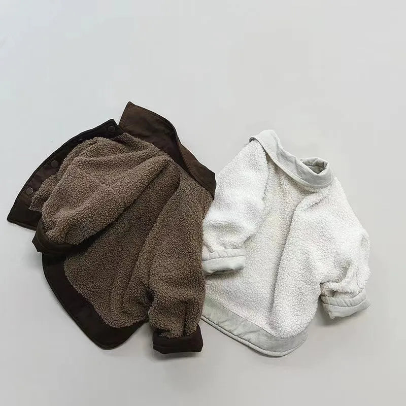 New Boy Jackets Fleece Kids Coats Fashion Children Outerwear for Winter Autumn in brown and white colors