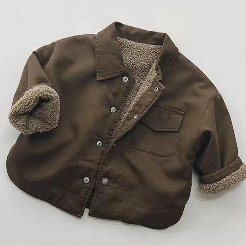 New Boy Jackets Fleece Kids Coats Fashion Children Outerwear for Winter Autumn brown fleece lined jacket