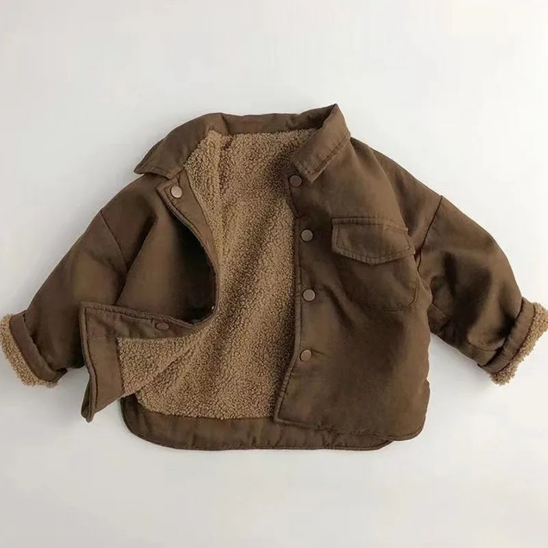 New Boy Jackets Fleece Kids Coats Fashion Children Outerwear for Winter Autumn in brown with soft lining and button closure