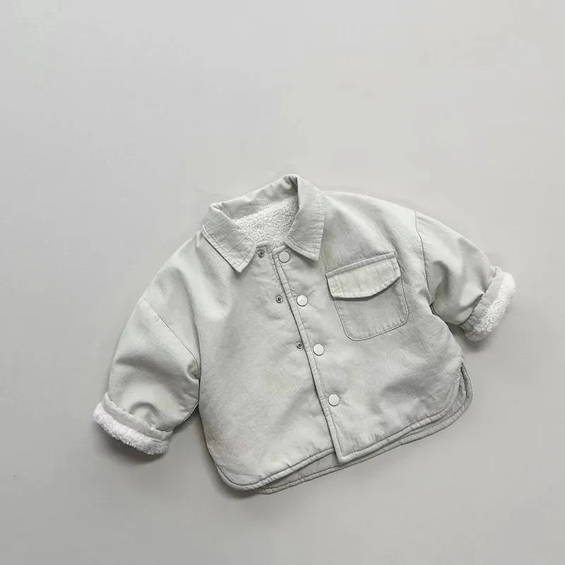 New Boy Jackets Fleece Kids Coats Fashion Children Outerwear for Winter Autumn in light gray with buttons and fleece lining
