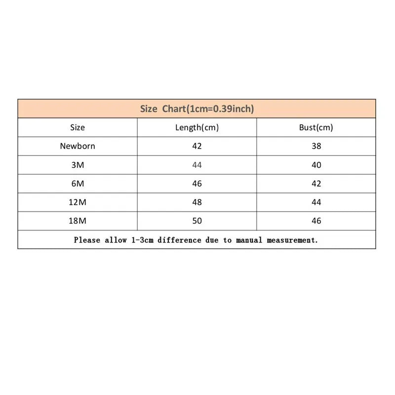 Size chart for Newborn Baby Clothes Breathable Cotton Short Sleeve Romper I Love PAPA MAMA with length and bust measurements