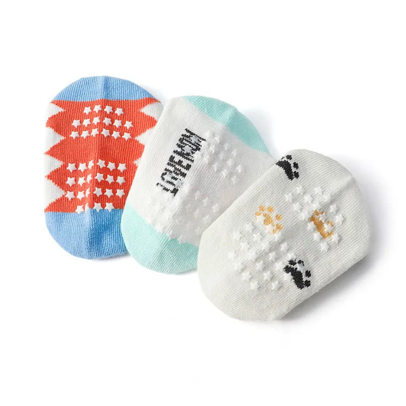 6 Pairs Kids Socks Cartoon Animal Pattern Cotton Non-Slip Floor Socks for Boys showing colorful soft socks with non-slip grips