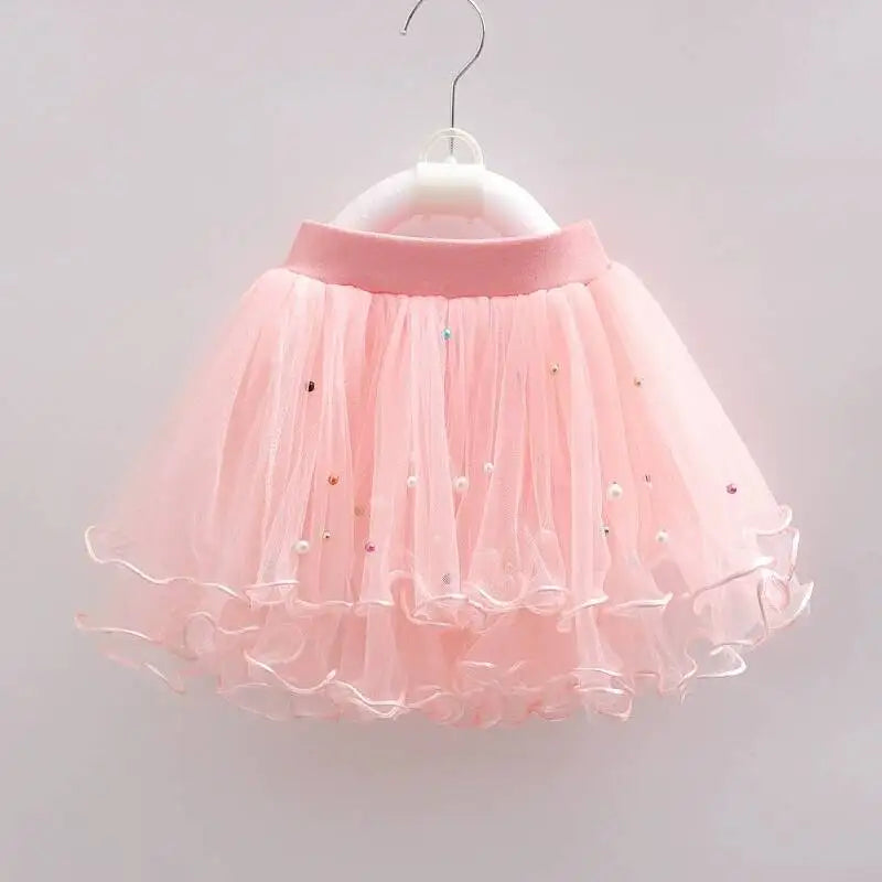 Girls Summer Dress Set Cute Stitch T-Shirt and Tulle Tutu Skirt Outfit pink tulle skirt with pearl and sequin details