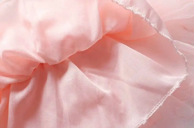 Girls Summer Dress Set Cute Stitch T-Shirt and Tulle Tutu Skirt Outfit soft pink fabric close-up