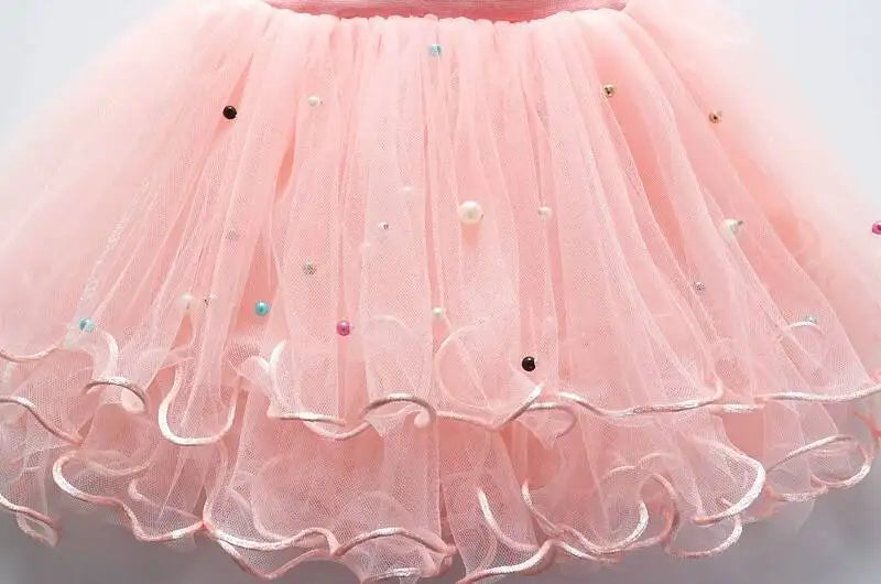 Girls Summer Dress Set Cute Stitch T-Shirt and Tulle Tutu Skirt Outfit in soft pink with decorative beads
