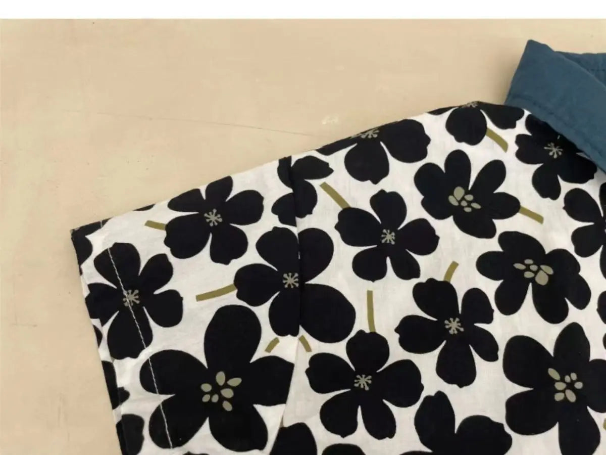 Stylish Flower Suit for Children Baby Short Sleeve Shirt and Casual Shorts Set with black floral pattern