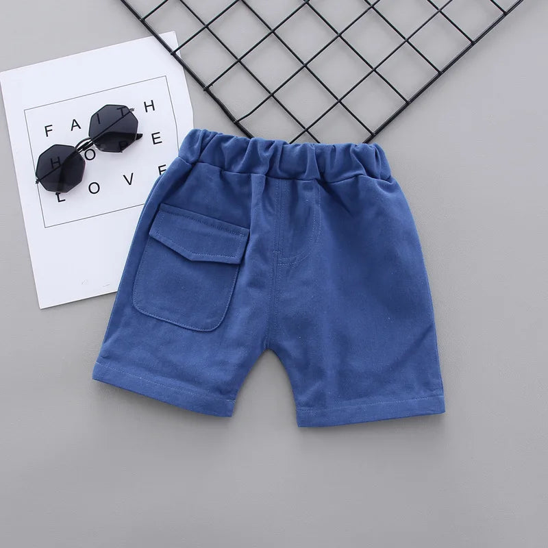 Blue cotton shorts from Summer Baby Boy Clothes Set Cartoon Shirt & Shorts 2PCS Cotton Outfit Set by Yamza Tots Closet