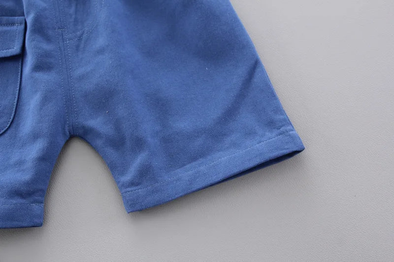Close-up of blue shorts from Summer Baby Boy Clothes Set Cartoon Shirt & Shorts 2PCS Cotton Outfit Set