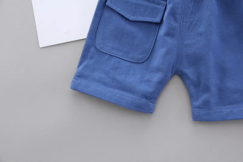 Blue cotton shorts with pocket detail from Summer Baby Boy Clothes Set Cartoon Shirt & Shorts 2PCS Cotton Outfit Set