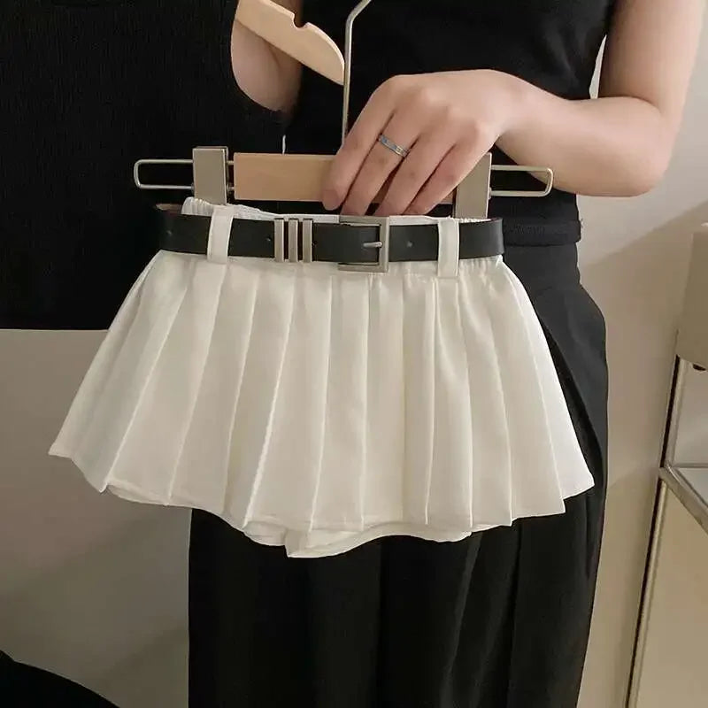 Yamza Tots' Closet Summer Fashion Set for Girls Tank Top and Skirt Outfit with pleated white skirt and black belt