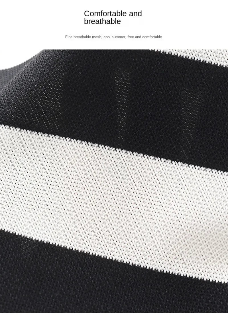 Close-up of breathable fabric detail on Summer Kids Sets Boys Girls Short Sleeve Striped T-shirt and Shorts Tracksuit