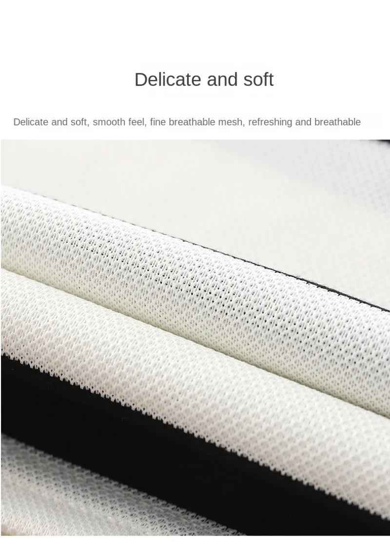 Close-up of delicate soft breathable mesh fabric used in Summer Kids Sets Boys Girls Short Sleeve Striped T-shirt and Shorts Tracksuit