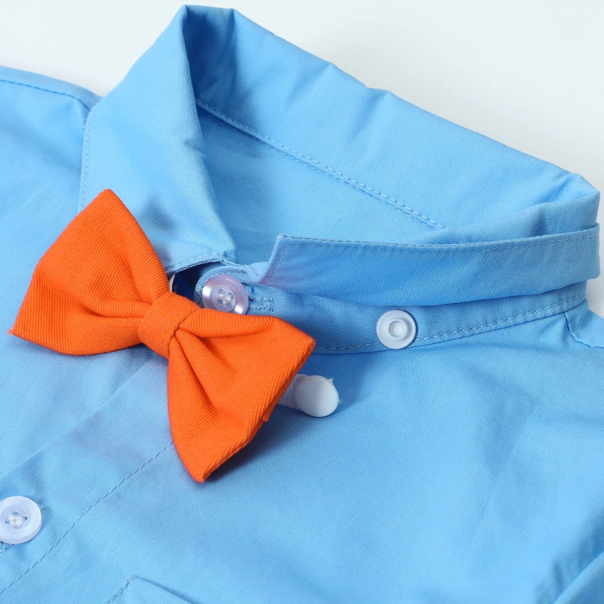 Blue shirt with orange bow tie for toddler boy outfits baby Halloween from Yamza Tots' Closet