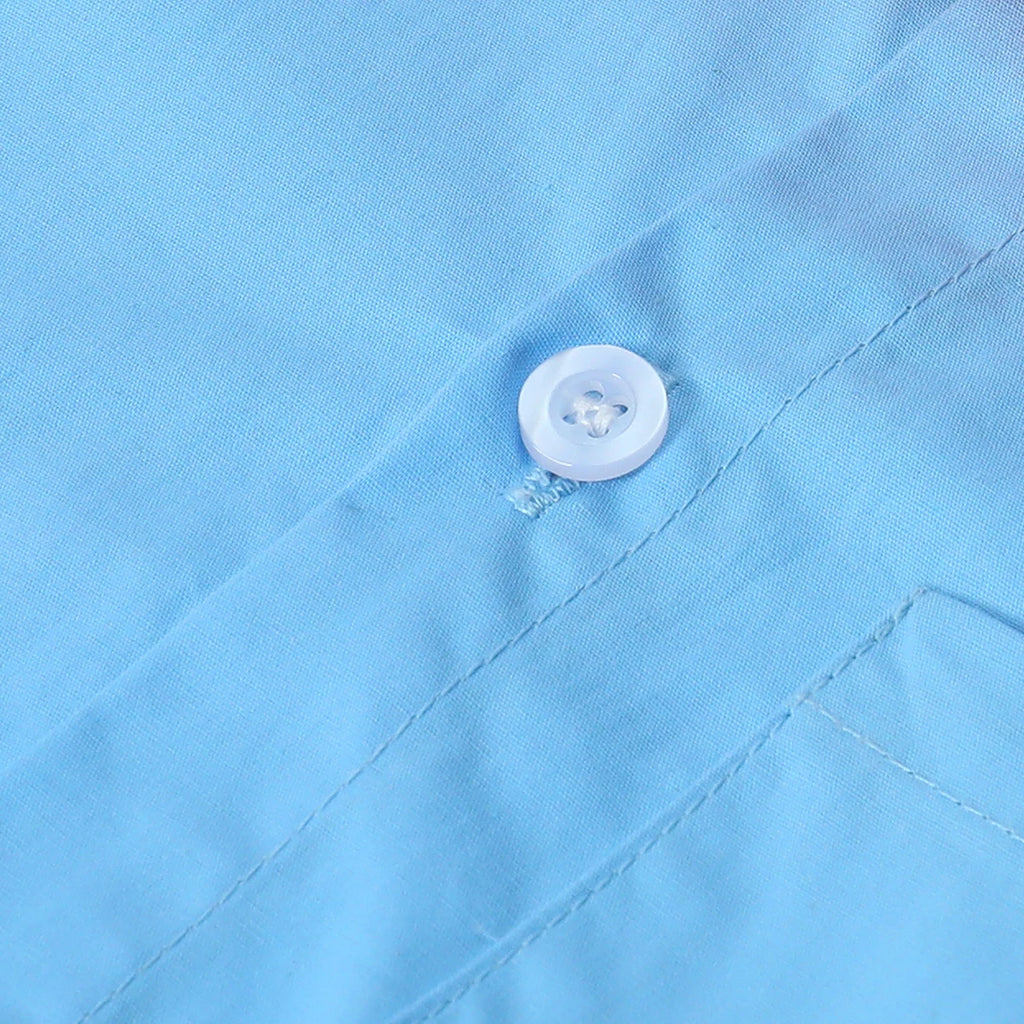 Close-up of blue fabric with white button detailing from Toddler Boy Outfits Baby Halloween collection by Yamza Tots' Closet