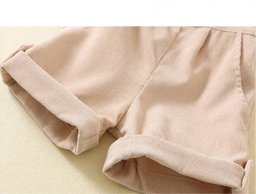 Beige toddler boys birthday outfit shorts with rolled cuffs from Yamza Tots' Closet