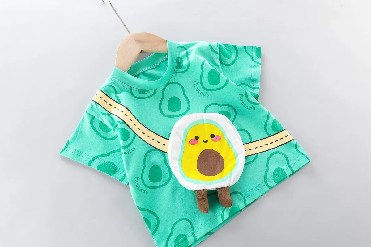 Toddler Boys Fashion Outfit Set Printed T-Shirt with cute avocado print and cartoon bag by Yamza Tots' Closet