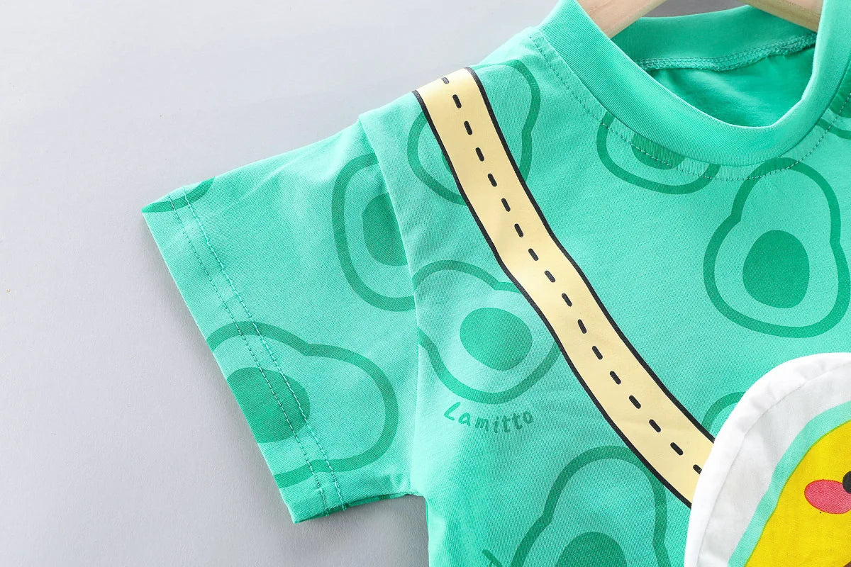 Toddler Boys Fashion Outfit Set Printed T-Shirt with Avocado Print and Yellow Strap Detail by Yamza Tots Closet