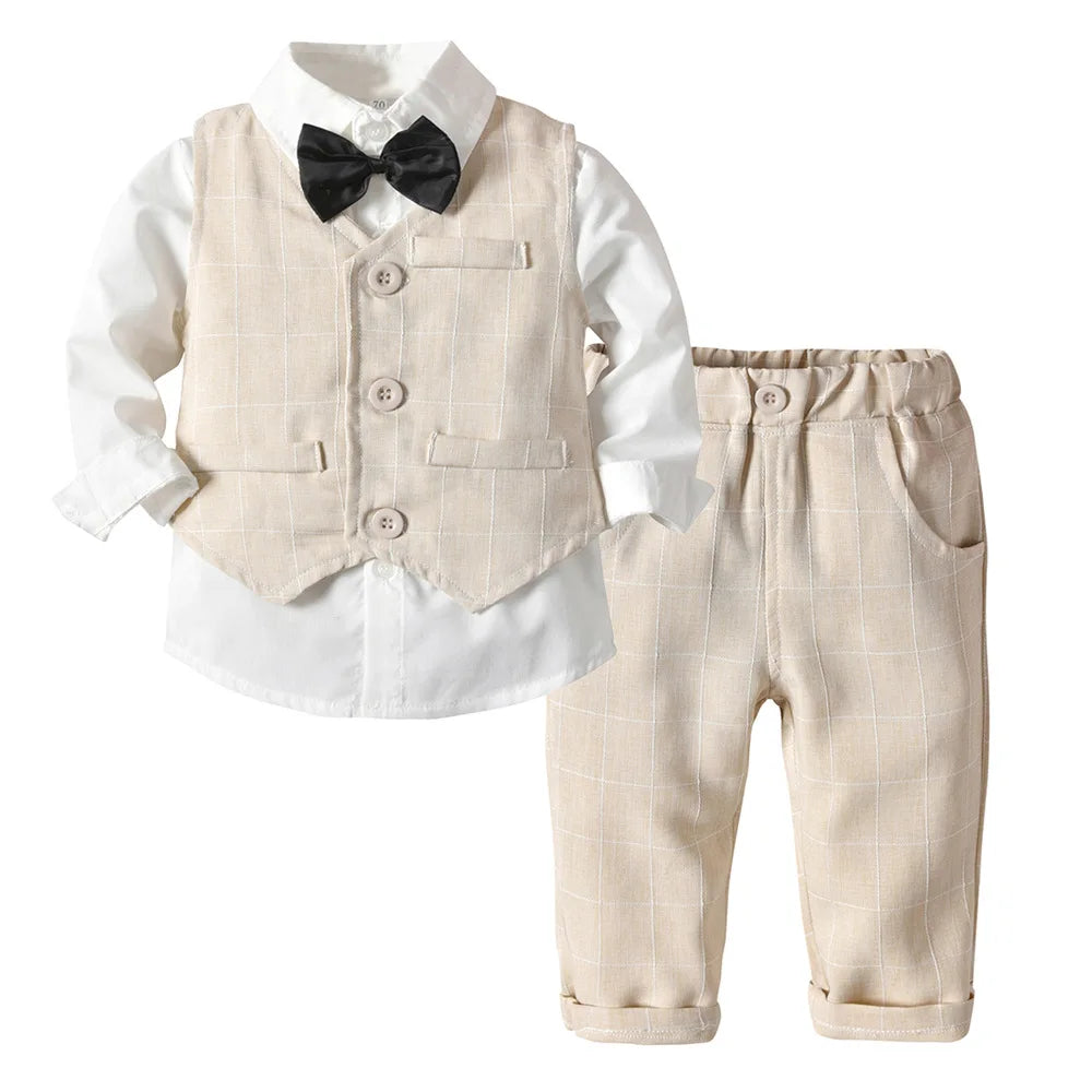 Toddler Boys Formal Outfit Striped Vest White Shirt and Pants Wedding Suit by Yamza Tots' Closet